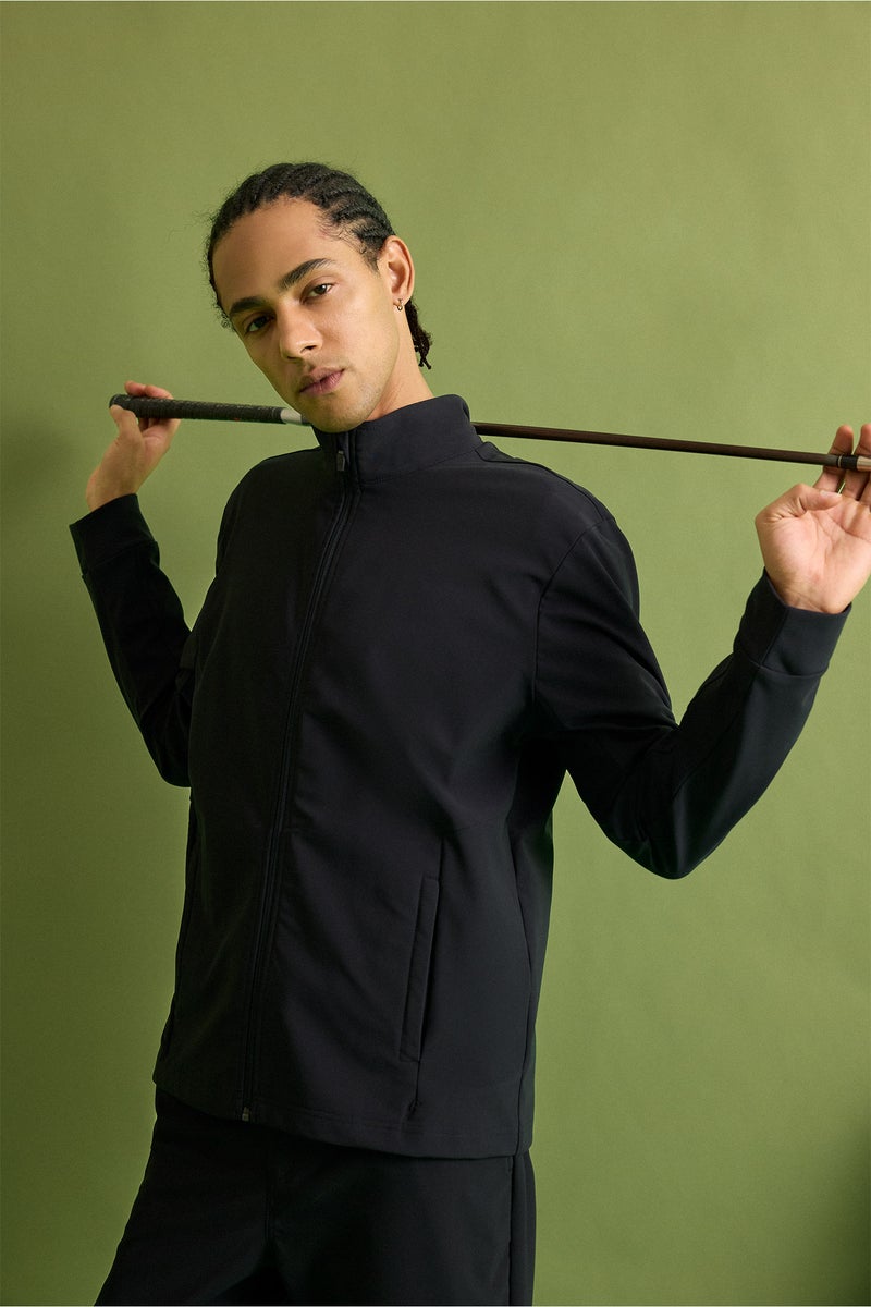 DeFacto Black Man Standard Fit High Neck Zip-Up Sweatshirt Casual - Image 4